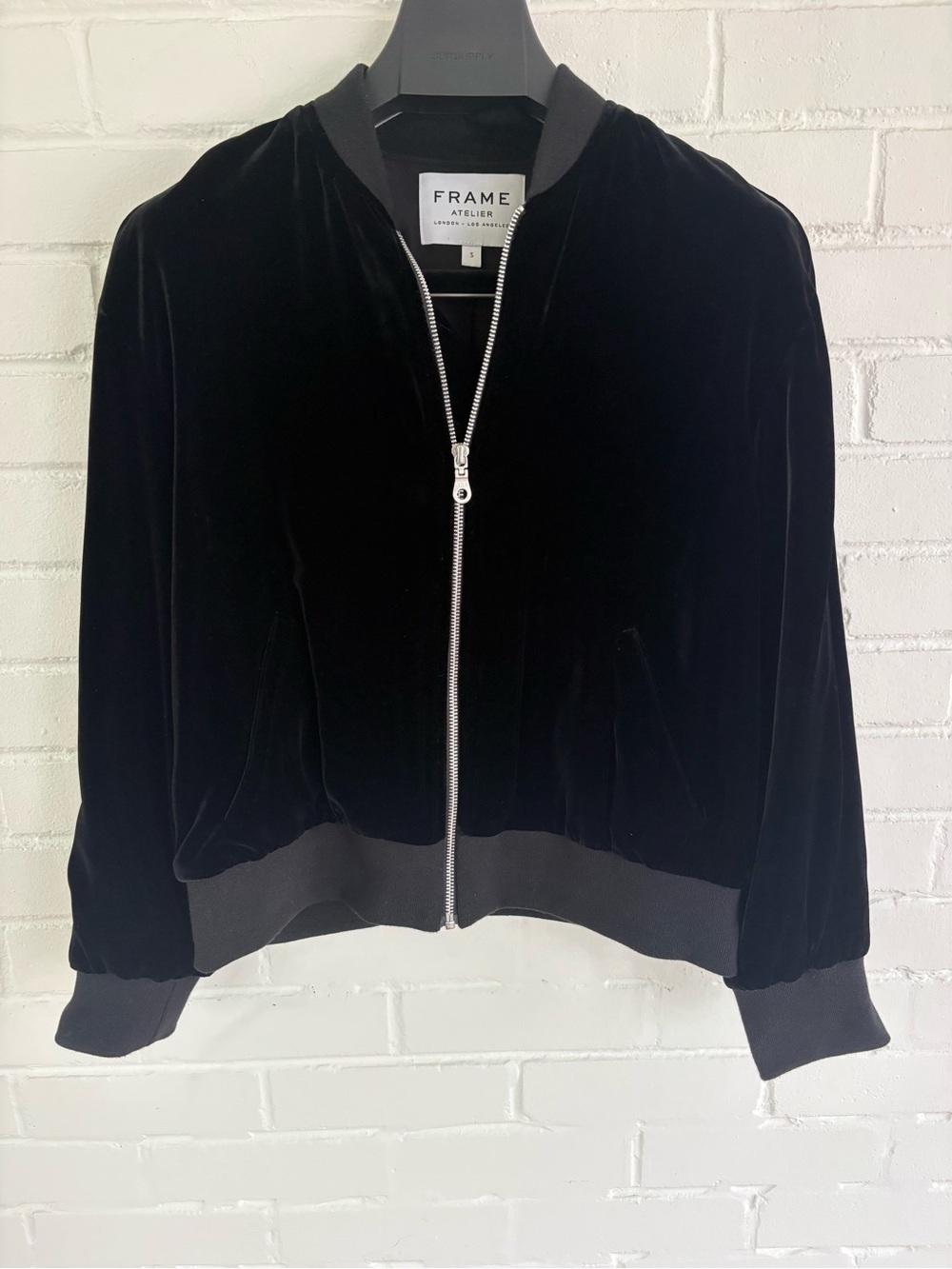 FRAME Atelier Le Velvet Black Bomber Jacket Size S
